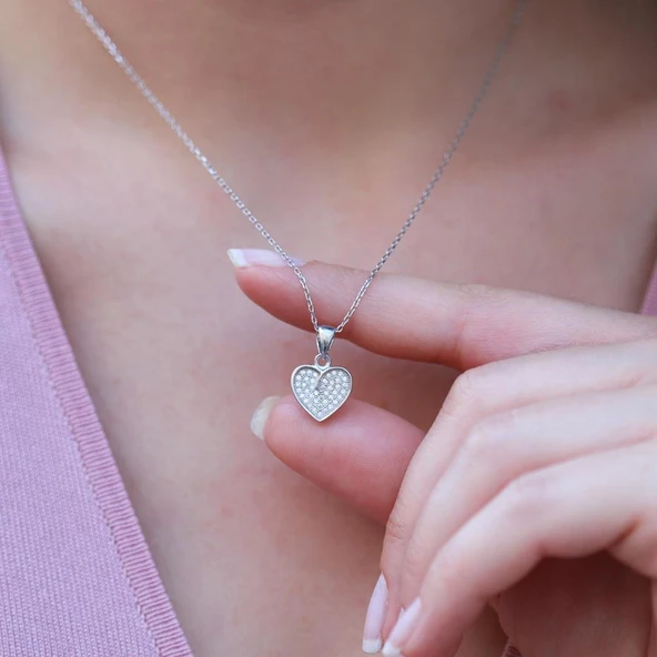 Kalp Zirkon Taşlı Gümüş Set - Resim 3