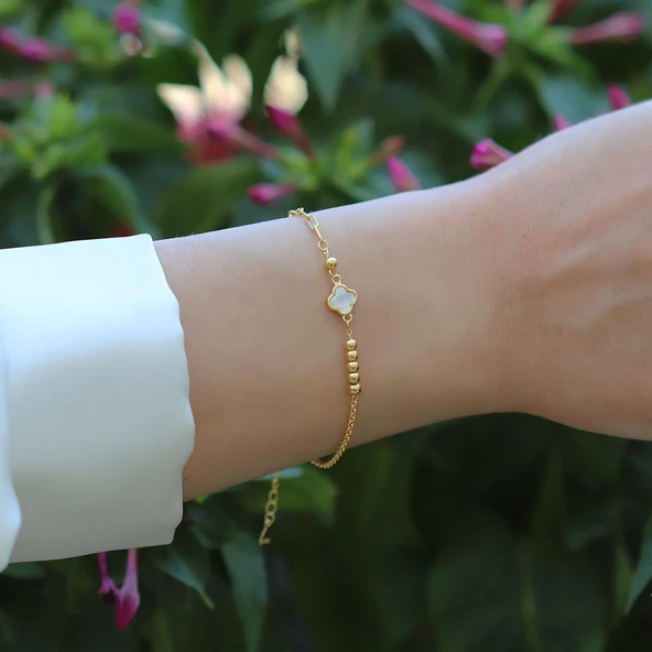 Yonca Sedefli Trend Gold Gümüş Bileklik - Resim 2