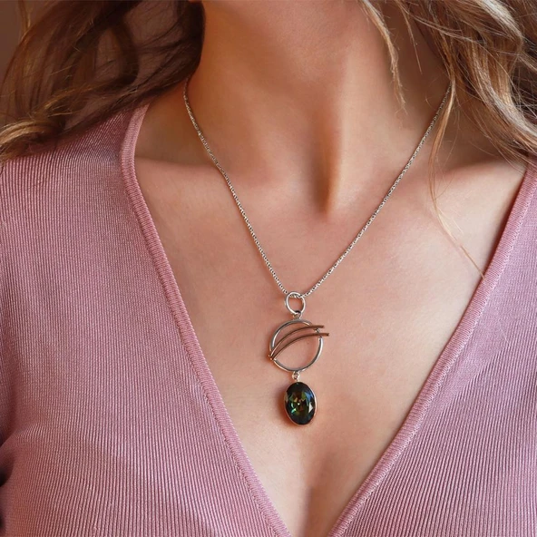 Mistik Topaz Taşlı El İşi Otantık 925 Ayar Gümüş Kolye - Resim 2