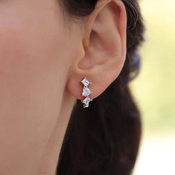 Kalp Taşlı Gümüş Küpe ürün görseli 1