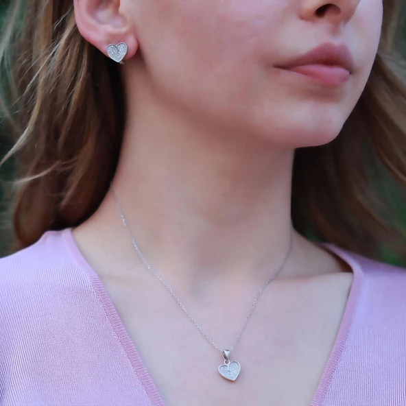 Kalp Zirkon Taşlı Gümüş Set ürün görseli 1