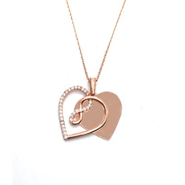 Kalp SonsuzlukRose Gold Kaplama Gümüş Kolye - Resim 2