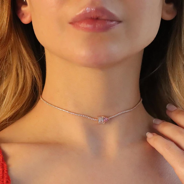 Kalp Choker Gümüş Kolye - 1