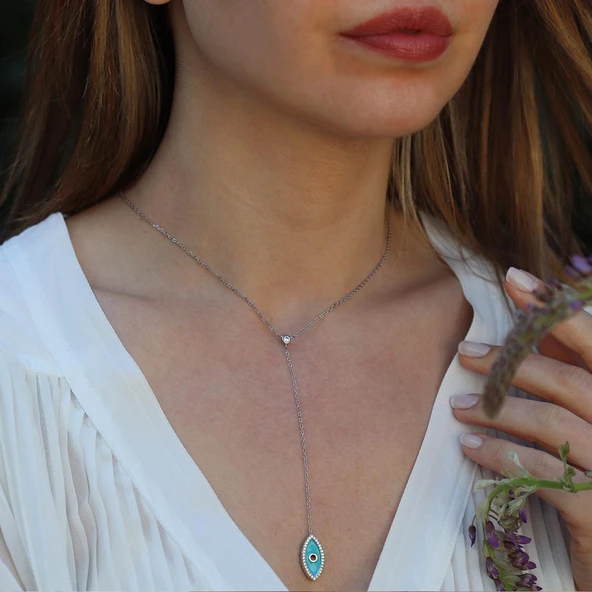 Mine İşli Göz Figürlü Gümüş Kolye ürün görseli 1