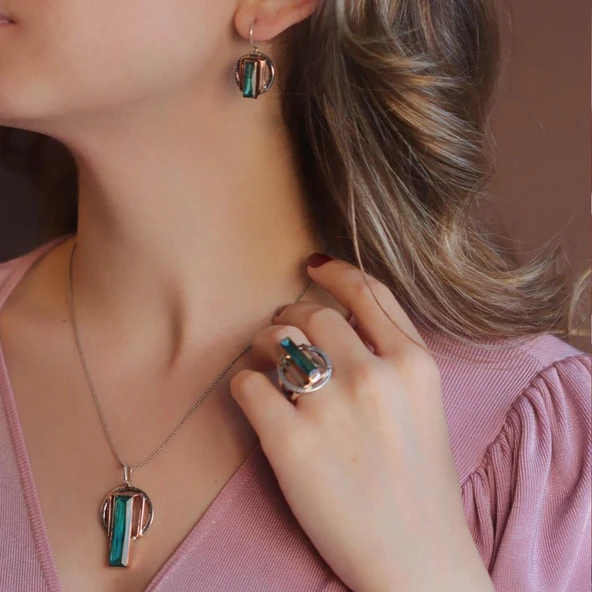 Peridot Taşlı 925 Ayar Gümüş Otantik Tasarım Set ürün görseli 1