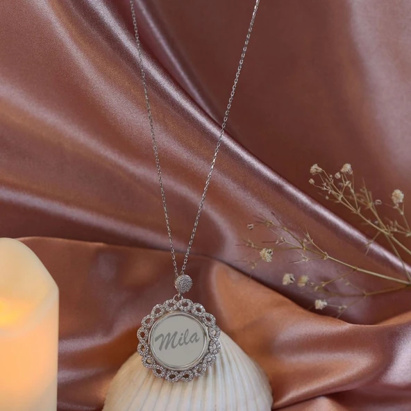 Sonsuzluk Çerçeveli İsim Yazılabilir Gümüş Kolye ürün görseli 1