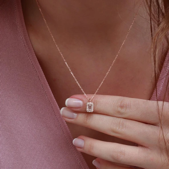 Starlight Diamond Baget Mini Pırlanta Montür Rose Gold Kaplama Gümüş Set - Resim 3