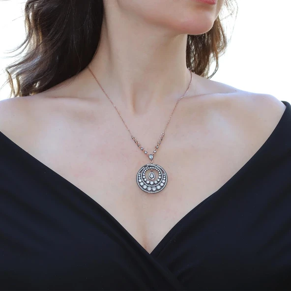 Elmas Montür Rose Gold Gümüş Kolye ürün görseli 1