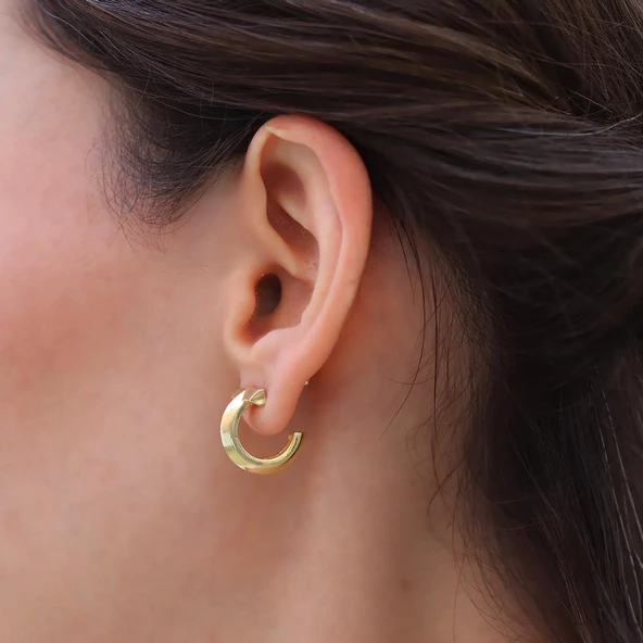 Yarı Taşlı T Halka Gümüş Küpe - Resim 2