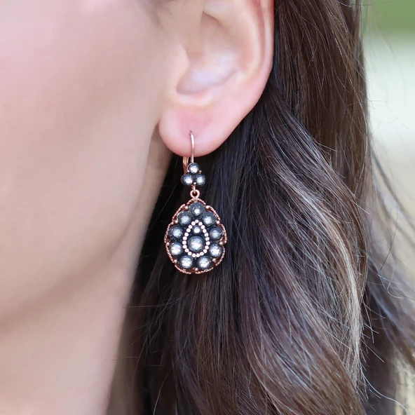 Damla Elmas Montür Rose Gold Gümüş Küpe - Resim 3