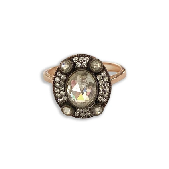 Elips Elmas Montür Modeli Rose Gold Gümüş Yüzük - Resim 6