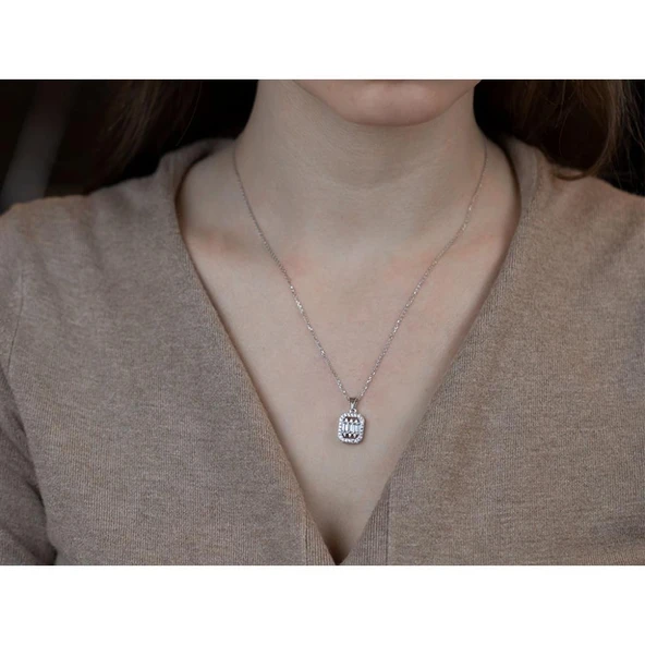 Zirkon Taşlı Pırlanta Modeli Gümüş Set - Resim 3