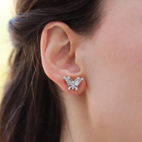 Kelebek Taşlı Gümüş Küpe - Resim 2