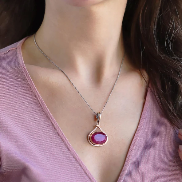 Kök Yakut Taşlı El İşi Gümüş Otantik Set - 2