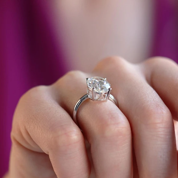 Oval Kesim Tek Taş Modeli  4,5ct 925 Ayar Gümüş Sky Diamond Set - Resim 3