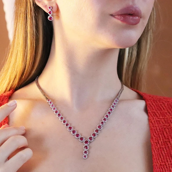 Yuvarlak Taşlı Su Yolu Gümüş Set ürün görseli 1