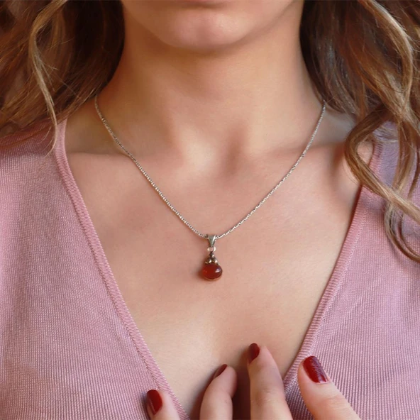 Akik Taşlı EL İşi Otantik 925 Ayar Gümüş Kolye - Resim 2