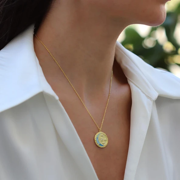 Ay Yıldızlı Opal Gold Gümüş Kolye - Resim 3