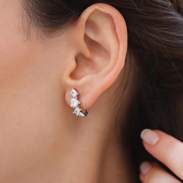 Kalp Taşlı Gümüş Küpe - Resim 3