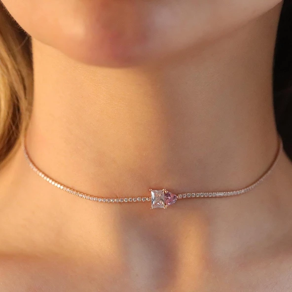 Kalp Choker Gümüş Kolye - 2