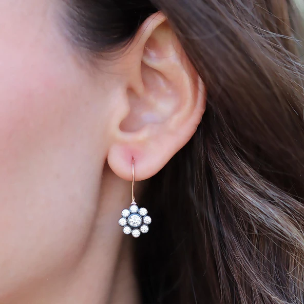 Çiçek Elmas Montür Rose Gold Gümüş Küpe - Resim 3