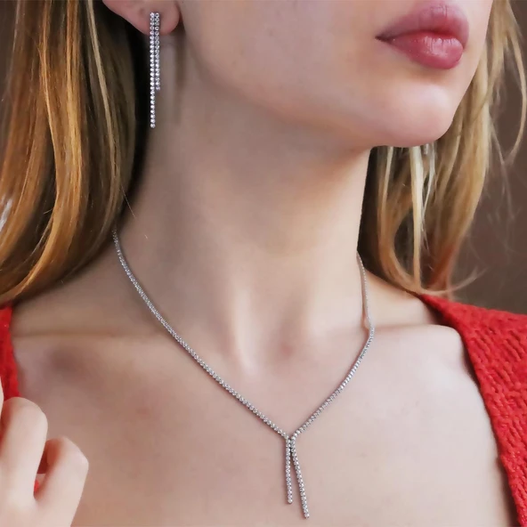 İnce Sarkıt Su Yolu Gümüş Set ürün görseli