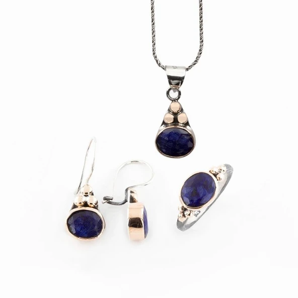 Kök Safir Taşlı Gümüş Otantik Set ürün görseli