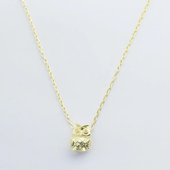 Baykuş Figürlü Gold Kaplama Gümüş Kolye ürün görseli 1