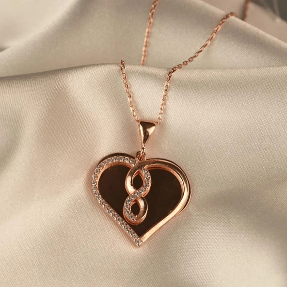 Kalp SonsuzlukRose Gold Kaplama Gümüş Kolye - Resim 4