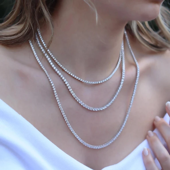 Zirkon Taşlı Su Yolu Gümüş Kolye - Resim 5