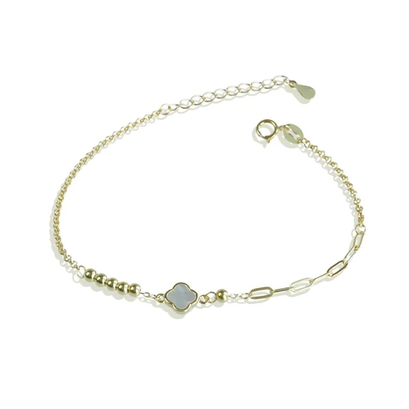 Yonca Sedefli Trend Gold Gümüş Bileklik - Resim 4