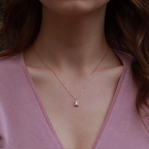 Starlight Diamond Baget Mini Pırlanta Montür Rose Gold Kaplama Gümüş Set - Resim 2