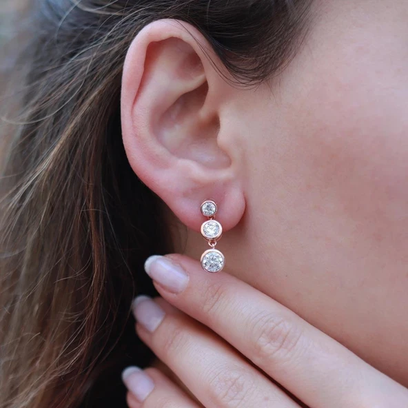 3'lü Sıra Zirkon Taşlı Rose Gold Kaplama Gümüş Set - Resim 4