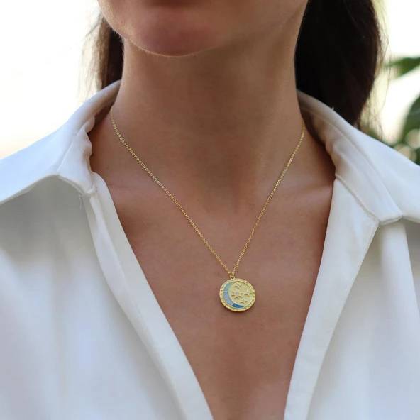 Ay Yıldızlı Opal Gold Gümüş Kolye ürün görseli 1