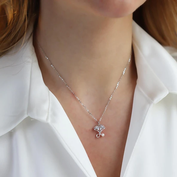 Nilüfer Çiçeği Gümüş Kolye - Resim 4