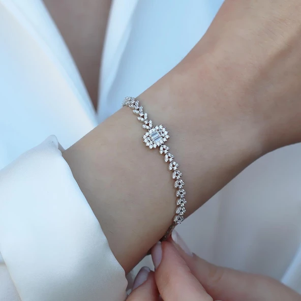 Başak Modeli Baget Taşlı Zarif Gümüş Set - Resim 3