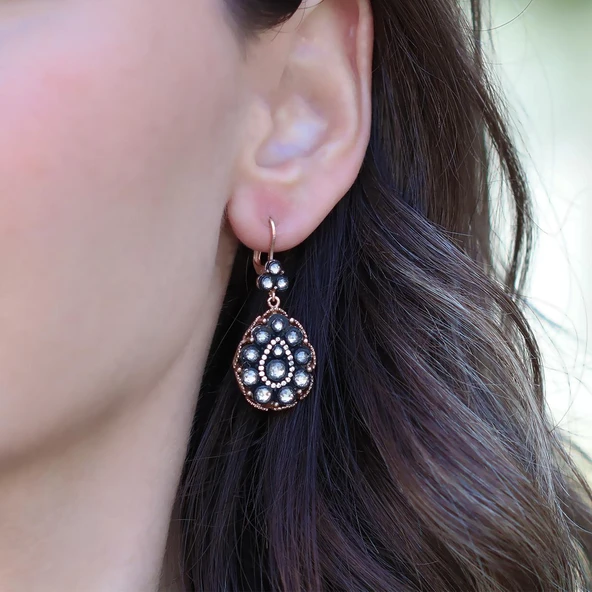 Damla Elmas Montür Rose Gold Gümüş Küpe ürün görseli 1