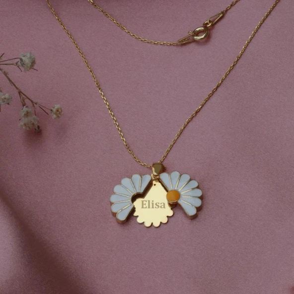 Kişiye Özel Papatya İsim Yazılabilir Gold Kaplama Gümüş Kolye ürün görseli 1