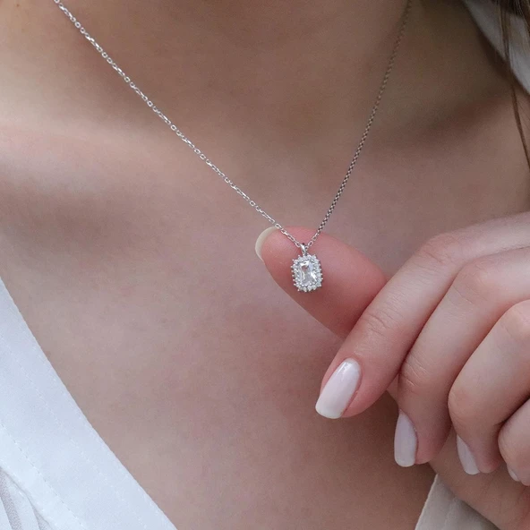 Baget Taşlı Gümüş Kolye - Resim 3