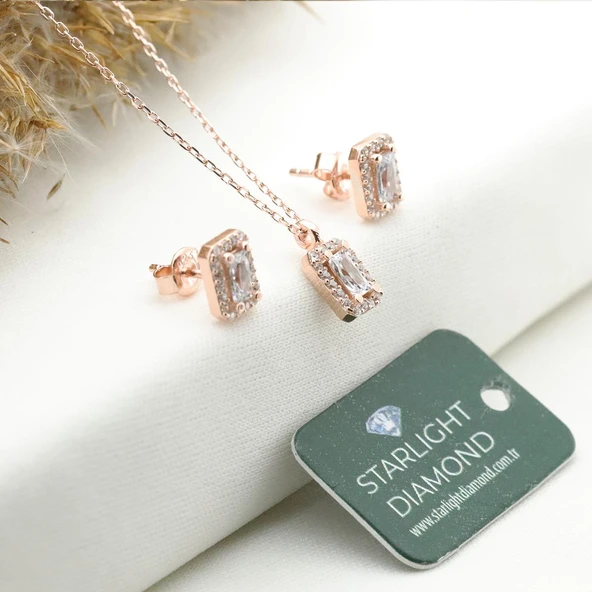 Starlight Diamond Baget Mini Pırlanta Montür Rose Gold Kaplama Gümüş Set ürün görseli 1