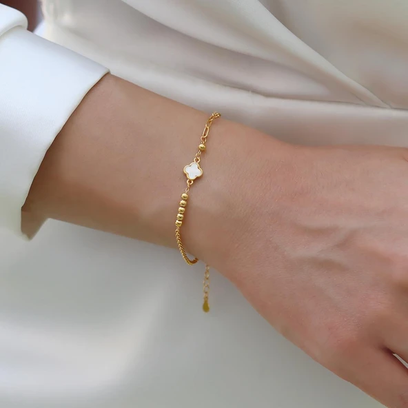 Yonca Sedefli Trend Gold Gümüş Bileklik - Resim 3