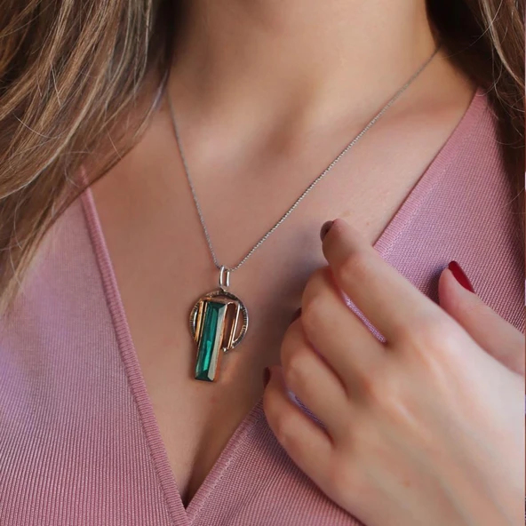 Peridot Taşlı 925 Ayar Gümüş Otantik Tasarım Set - Resim 3