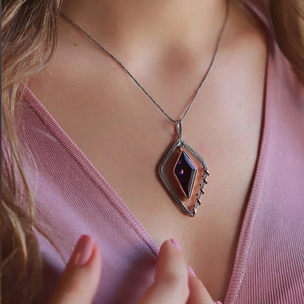 Ametist Taşlı Otantik Tasarım Kolye ürün görseli 1