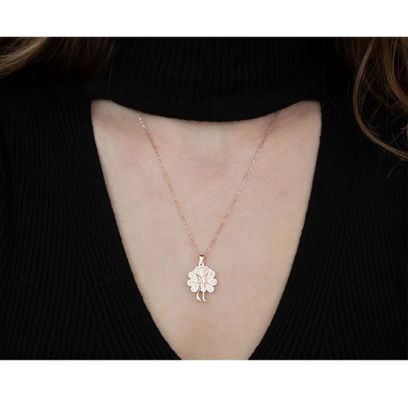 Kalp Yonca Model Açılır Kapanır Gümüş Kolye - Resim 2