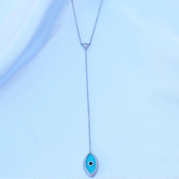 Mine İşli Göz Figürlü Gümüş Kolye - Resim 2