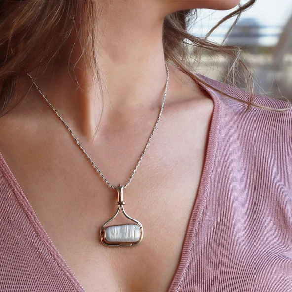 Barok İnci EL İşi Otantik 925 Ayar Gümüş Kolye ürün görseli 1