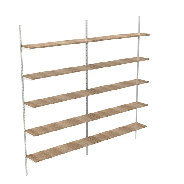 5 Katlı Duble Kitaplık - Ahşap Duvar Rafı, Dekoratif Raf  Meşe 25x60 cm