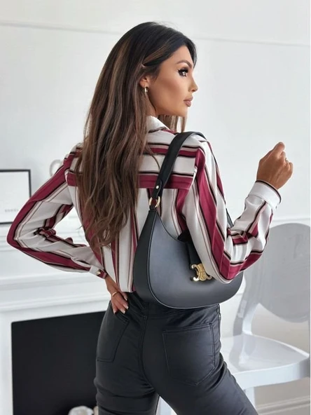 Kadın Uzun Kol Cep Detay Dijital Baskılı Mosskrep Kumaş Gömlek - Resim 2