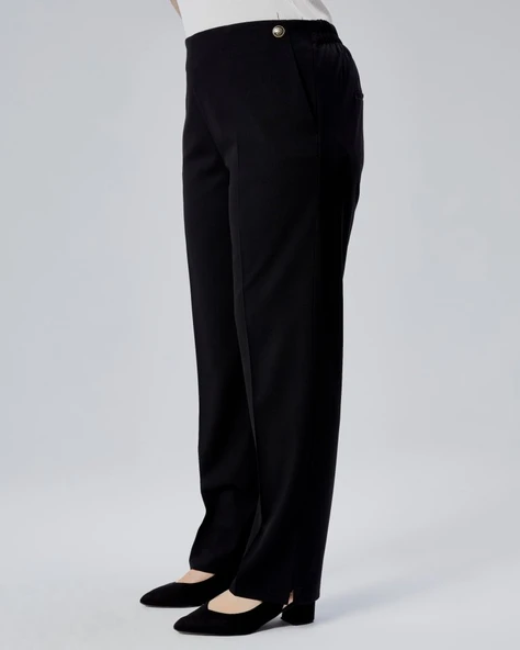 Dekorati̇f Düğmeli̇ Arka Bel Lasti̇kli̇ Büyük Beden Pantolon - 4