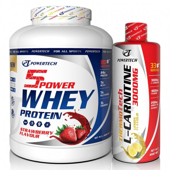 POWERTECH 5Power Whey Protein Tozu 80 Servis - Carnitine 1000 ml
